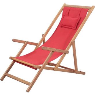 vidaXL Vidaxl - Sdraio da Spiaggia Pieghevole Telaio in Legno e Tessuto Rosso