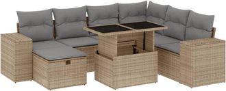 vidaXL Set De Sof&aacute;s De Jard&iacute;n Y Cojines 8 Piezas Rat&aacute;n Sint&eacute;tico Beige Vidaxl