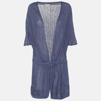 Marina Rinaldi Voyage By Marina Rinaldi Blue Linen Knit Belted Cardigan