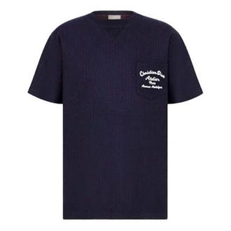 Dior Mens DIOR SS22 Embroidered Plain Weave Knit Short Sleeve Navy Blue T-Shirt 213J637A0739-C583