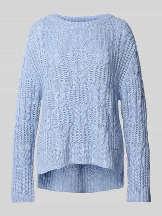Tom Tailor Loose Fit Strickpullover mit Zopfstrickmuster und Seitenschlitzen in Hellblau, Gr&ouml;&szlig;e L