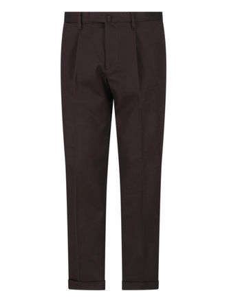 BRIGLIA 1949 Brown High-Waisted Front Pleat Cotton Straight-Leg Pants