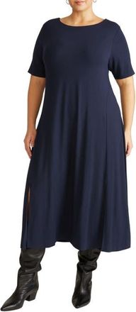 Universal Standard Serena Short Sleeve Jersey Midi Dress in Midnight Blue at Nordstrom, Size Xs