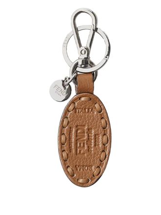 Fendi oval-frame leather keyring - Brown