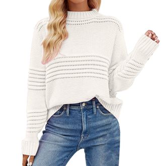 Generic Womens Jumpers Size 16 Striped Jumper Women Womens Solid Color Pullover Crew Neck Sweater Stripe Knit Fashion Sweater Animal Print Jumper Fleece Gilet