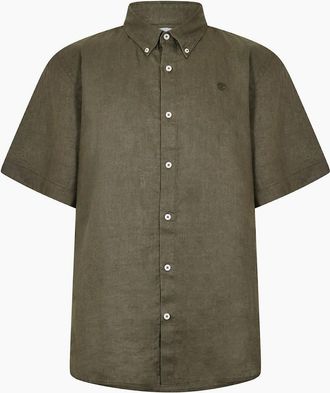 Timberland Mens Mill Brook Collared Button Down Short Sleeve Shirt - Green - Size: 40/Regular