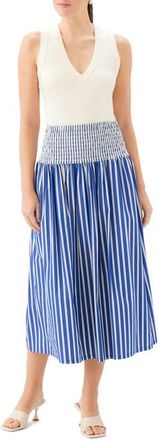 Fifteen Twenty Rhea Smocked Waist Stripe Midi Skirt in Indigo at Nordstrom, Size Medium