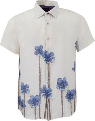Lords of Harlech Crafty Floral Short Sleeve Fine Linen Shirt in Crafty Floral Ivory at Nordstrom, Size X-Large