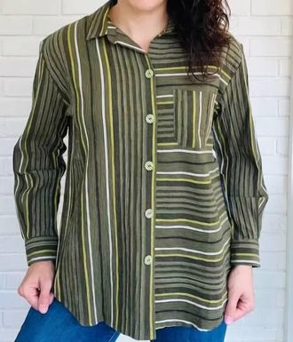 Habitat Change Your Stripes Boyfriend Pocket Shirt In Olive
