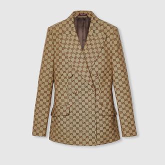Gucci Double-breasted GG Canvas Jacket, Beige