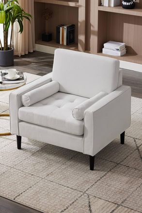 Living and Home Mid-Century Linen Single Sofa Armchair in Beige
