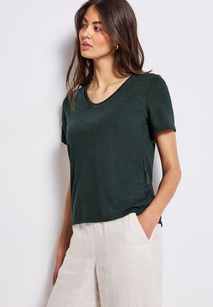 Street One T-Shirt STREET ONE, Damen, Gr. 38, gr&uuml;n (pine grove gr&uuml;n), Jersey, Obermaterial: 80% Polyester, 20% Viskose, unifarben, normal h&uuml;ftbedeckend, Rundhals