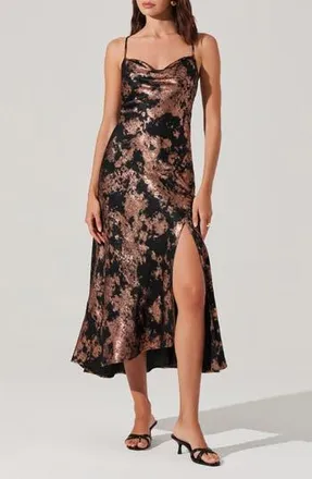 ASTR the Label Gaia Metallic Midi Dress in Black Rose Gold at Nordstrom Rack, Size Small