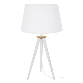 Tosel L&aacute;mpara de mesa madera blanco pantalla tela blanco