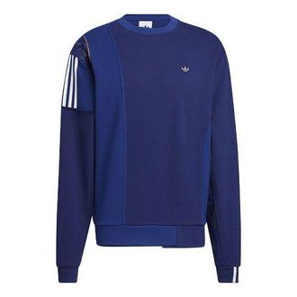 adidas originals Contrast Color Stitching Logo Stripe Round Neck Long Sleeves Blue HH9964