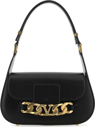 Valentino Garavani VLogo Chain Small Calfskin Shoulder Bag - Dames - Schoudertassen - Zwart - ONE Size - Leer - Tassen