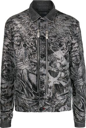 Philipp Plein crystal-embellished jacket - men - Cotton/Cotton/Polyester/Polyester - S - Grey