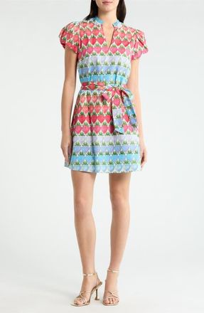 Sugarlips Berry Burst Orela Puff Sleeve Tie Belt Cotton Minidress in Multi at Nordstrom, Size X-Large