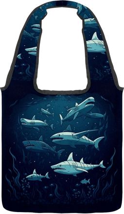 Generic Sharks Seabed Swimming Reversible Canvas Shoulder Tote - Double-Sided Print, 12oz Cotton, 27cm Drop, Fold-Flat Bag for Travel, Shopping, Street Outing