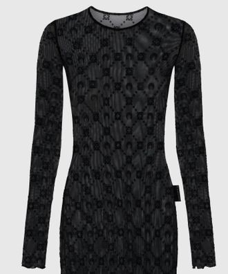 Marine Serre Moonogram Mesh Flock Ls Mini Crewneck Dress