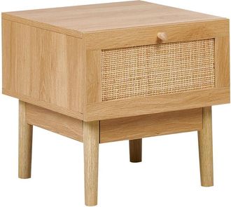 Beliani Beliani - Mesita De Noche Tablero De Part&iacute;culas Madera De Pino Caj&oacute;n Frente Rat&aacute;n Estilo Boho Madera Clara Nivo