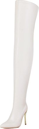 Generic White,9.5 UK,Fashion Side Zipper Over The Knee Thigh High Boots for Womens Pointed Toe Stiletto Heels Tall Boot Fall Winter Comfy Dress Shoes