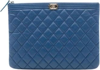 Chanel Pre-owned Clutches, female, Blue, Size: ONE SIZE Pre-owned Leather Clutch