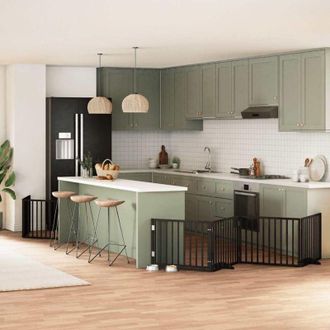 vidaXL Puerta De Perros Plegable 12 Paneles Madera &Aacute;lamo Negra 960 Cm Vidaxl