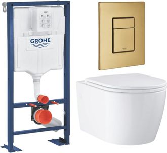 GROHE Pack Wc Suspendido Grohe Sin Brida Y Carenado + Asiento Start + Bastidor Autoportante + Placa De Accionamiento Cool Sunrise