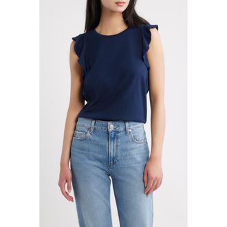 Paige Alaria Flutter Sleeve Pima Cotton Top in Navy at Nordstrom, Size Xx-Small