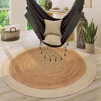 Paco Home Paco Home - Alfombra Redonda Sal&oacute;n Yute Boho Motivo &Eacute;tnico Moderno Hecha A Mano Natural &Oslash; 100 Cm Redon, Marfil
