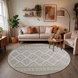 Paco Home Paco Home - Alfombra Exterior Interior Balc&oacute;n Terraza Cocina Motivo Boho &Eacute;tnico Moderno &Oslash; 160 Cm Redon, Beige 2