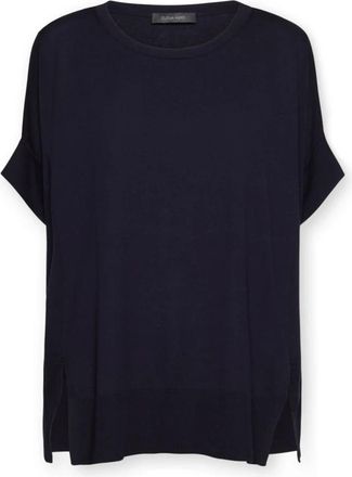 Elena Miro Boxy katoen en modal top - Dames - Ronde hals truien - Blauw - S/M - Katoen - Truien & Vesten
