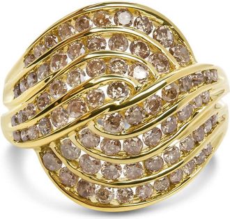 House of Brilliance 10K Yellow Gold 2.0 Cttw Channel Set Diamond Cocktail Swirl Band Ring (K-L Color, I1-I2 Clarity)