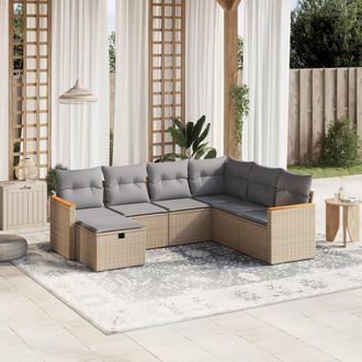 vidaXL Juego De Sof&aacute;s Jard&iacute;n Con Cojines Beige Mezcla 7 Pzas Rat&aacute;n Pe Vidaxl