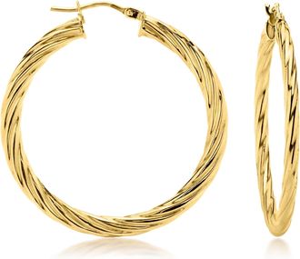 Ross-Simons Italian 10kt Yellow Gold Flat Twisted Hoop Earrings