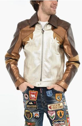 Dsquared2 Color Block Metallic Leather Jacket size 46