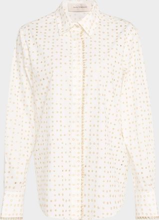 Silvia Tcherassi Metallic Dot Eyelet Embroidered Button-Down Shirt