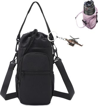 Generic Water Bottle Shoulder Bag,Portable Water Bottle Holder with Strap,Hands-Free Crossbody Carrier Outdoor Walking Hiking (Black)