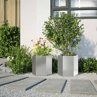 Berkfield Home Durable Garden Planter 2 pcs Hexagon 46x40x45 cm Stainless Steel in Silver | Size: 46 x 40 x 45 cm