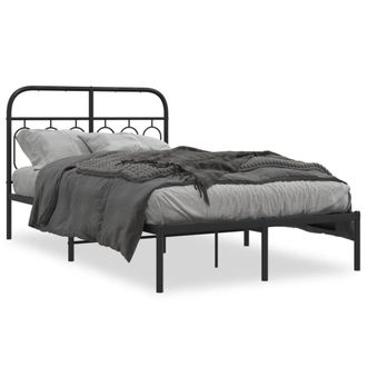 Berkfield Home Metal Bed Frame without Mattress with Headboard Black 120x190cm | Size: 120x190 cm