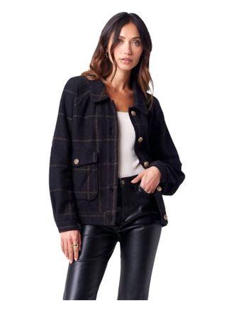 Saltwater Luxe Asher Tweed Windowpane Jacket In Black