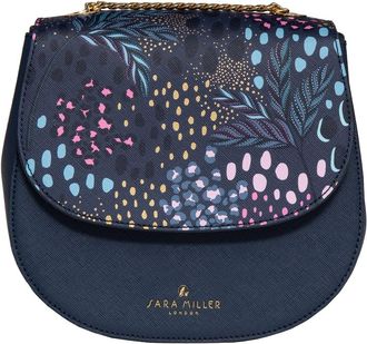 Sara Miller Half Moon Crossbody Bag, Womens Purse with Chunky Chain Strap, Faux Leather, Midnight Leopard Blue