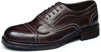 Generic Mens Lace Up Vintage Brogues Low Block Heel Business Oxfords Round Toe Faux Leather Casual Shoes,Brown1,6.5 UK