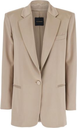 Andamane Beige Solid Notched Lapel Blazer