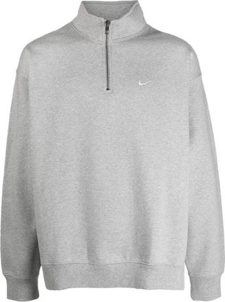 Nike Mens Nike Solid Color Logo Embroidered Half Zipper Long Sleeves Wool Sweater Gray DQ5209-063
