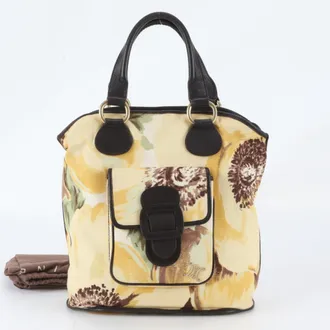 Celine Brown Yellow Leather Canvas Handbag Shoulder Bag Tote Bag (Pre-Owned)
