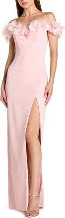 Mac Duggal Off The Shoulder Column Gown With 3D Flowers in Dusty Rose at Nordstrom, Size 10