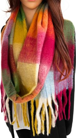 The Accessory Co. Checked Tartan Blanket Scarf Women, Oversized Scarf Shawl Wrap, Ladies Scarves, Rainbow Wool Scarf, Large Warm Winter Scarf, Long Thick Fluffy, Colour