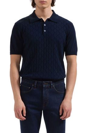 Bugatchi Wave Stitch Cotton Knit Polo in Navy at Nordstrom, Size Xx-Large